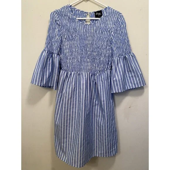 Biege By Eci Dresses | Beige By Eci Mid Knee Length Dress Smocked Bodice & Upper Sleeves Mod Slimming S | Color: Blue/White | Size: S | Bgsc1972's Biege By Eci Dresses | Beige By Eci Mid Knee Length Dress Smocked Bodice & Upper Sleeves Mod Slimming S | Color: Blue/White | Size: S | Bgsc1972's